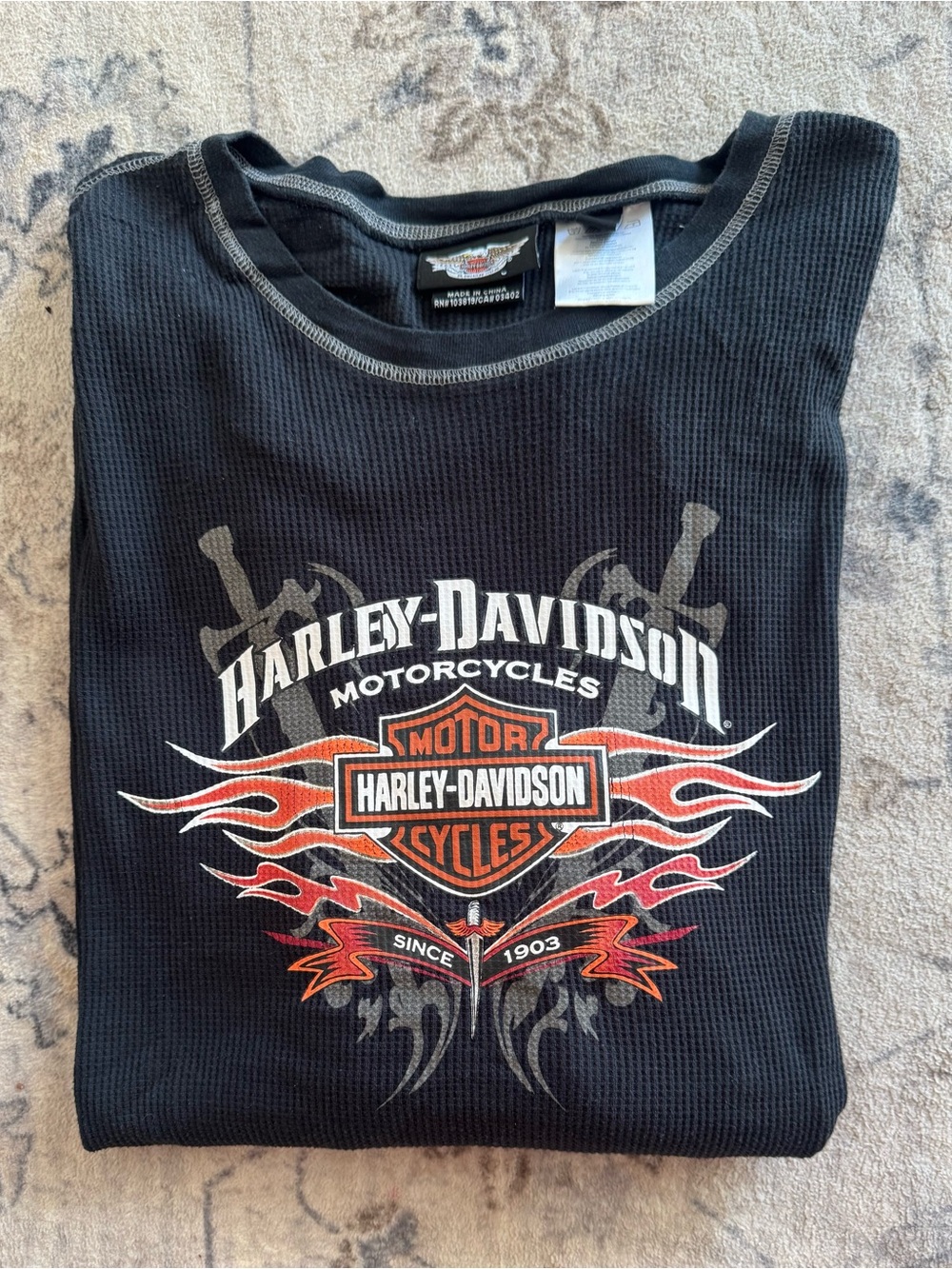 Harley-Davidson Black Long-Sleeve Graphic Thermal with Orange & Red Logo